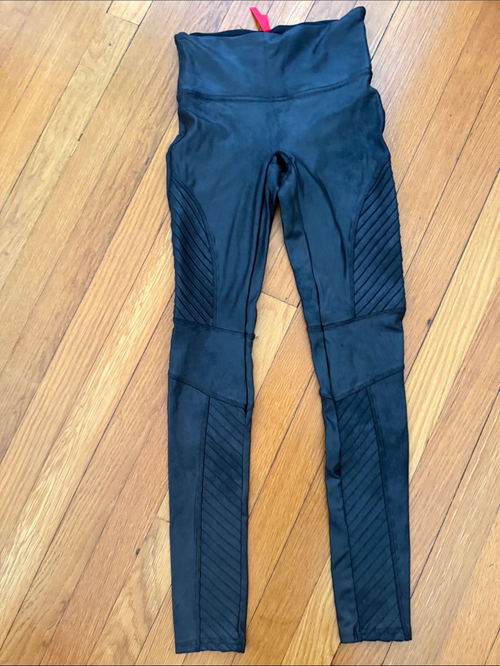 SPANX Black High-Waist Moto-Panel Leggings